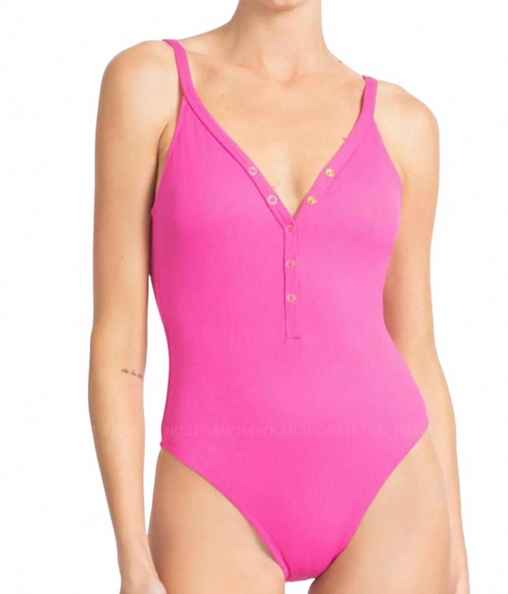 NEW ROBIN PICCONE amy v-neck one piece in rosy